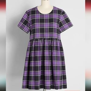 Modcloth Purple Plaid Babydoll dress Small